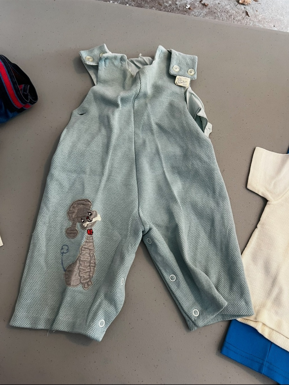Sears Sage Green Kids Footie Romper with Puppy Applique